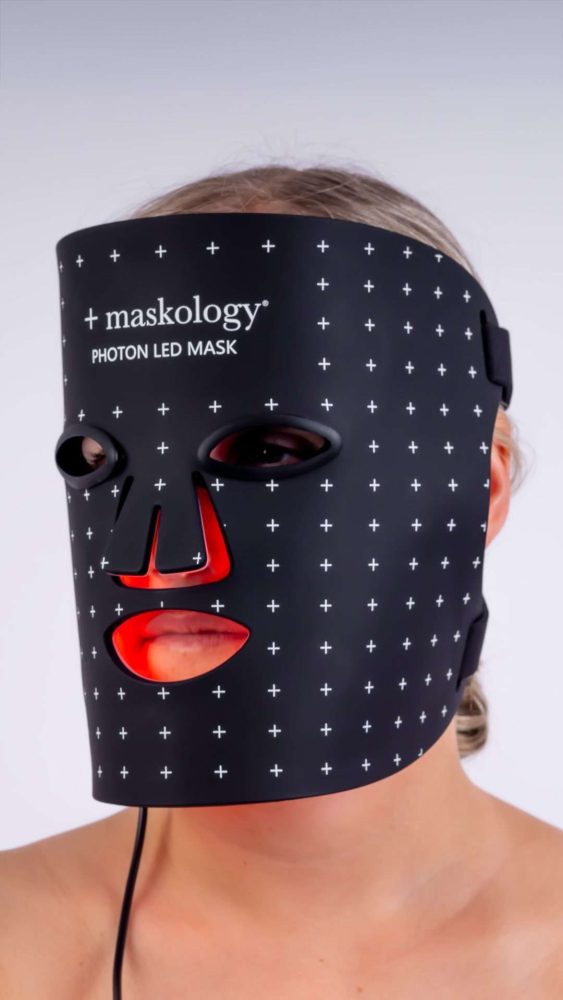 Close-up of the Maskology Photon LED Mask on a client
